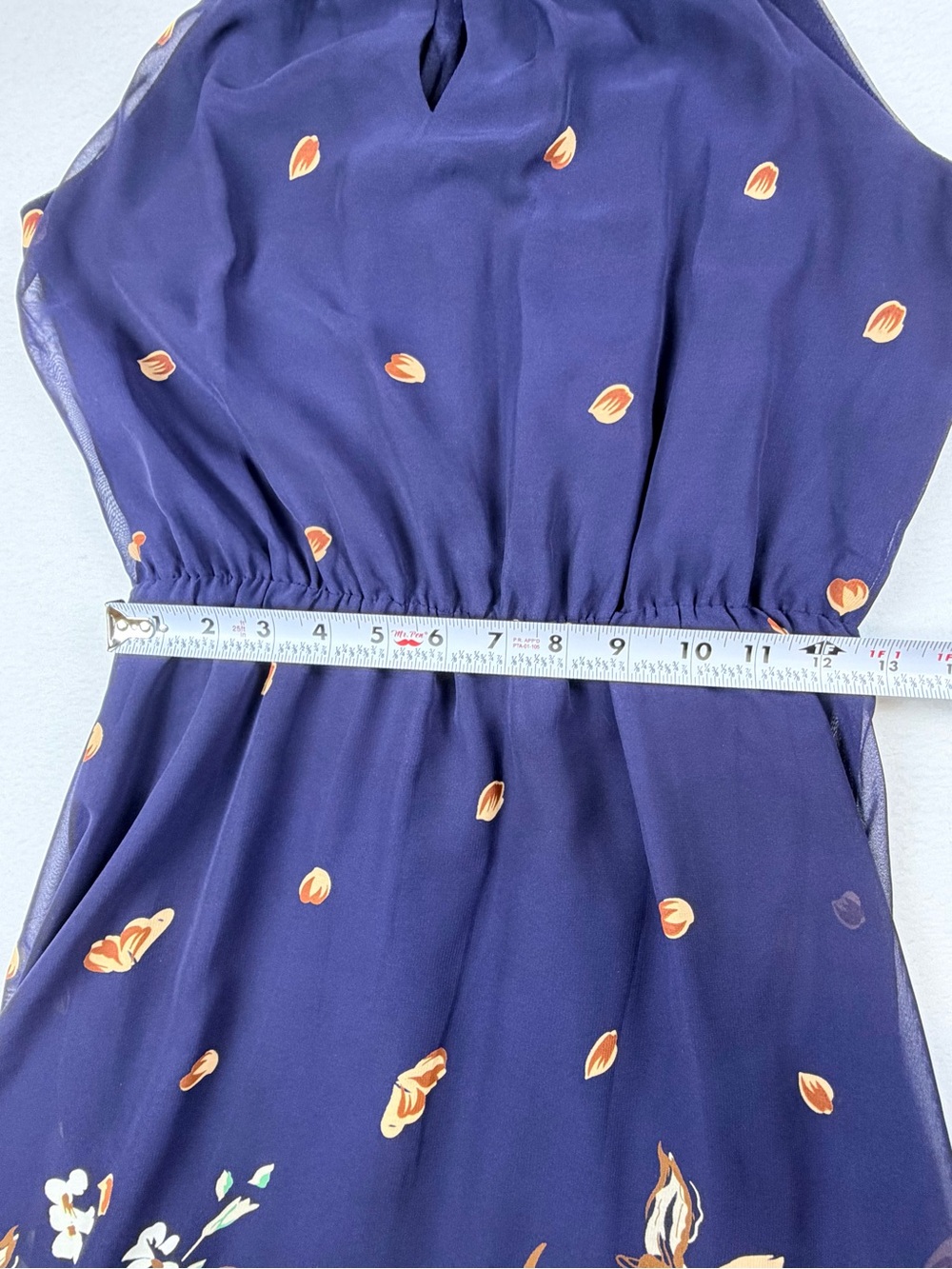 Collective Concepts Navy Blue Floral Chiffon Halter Dress Large Boho Fall - Picture 4 of 8